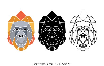 Abstract monkey face. Totemic animals portrait. Geometric abstract animals logo