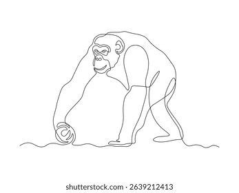 Abstract Monkey,chimpanzee, gorilla. continuous single one line art drawing sketch, logo