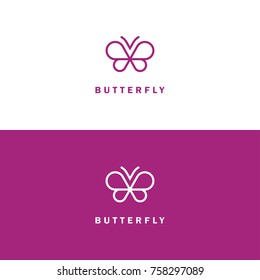 Abstract mono line butterfly vector icon. Beauty salon, spa center, cosmetics logo design concept.