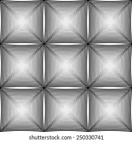 Abstract monochromatic background with black and white squares of the lines. Vector illustration in zentangle style, optical illusion. 