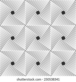 Abstract monochromatic background with black and white squares of the lines. Vector illustration in zentangle style, optical illusion. 