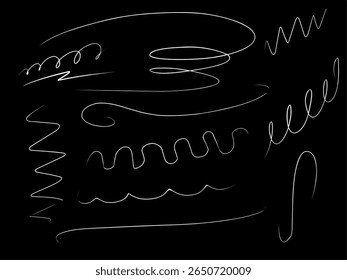 Curvas monocromáticas abstratas e espirais sobre um fundo preto