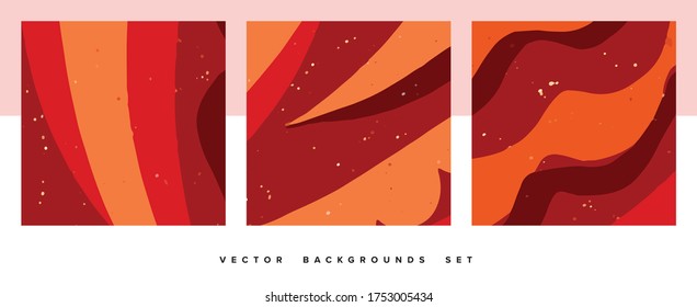 Abstract Monochromatic Dark Red Color Vector Background Set Of 3. This Template Can Be Useful For Making Banners, Social Media Templates, Branding Elements, Printables, Canvas Art, Etc.