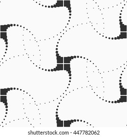 Abstract monochromatic dotted pattern. Vector seamless texture with curved cross shapes