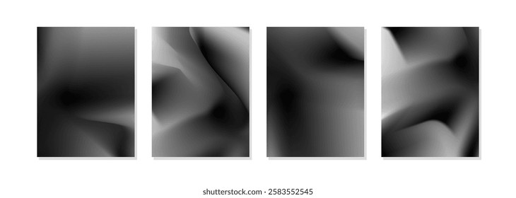 Abstract monochromatic gradient design featuring soft curves and smooth transitions of black, white, and gray tones. Modern minimalist artwork ideal for technology, branding, and digital creative.