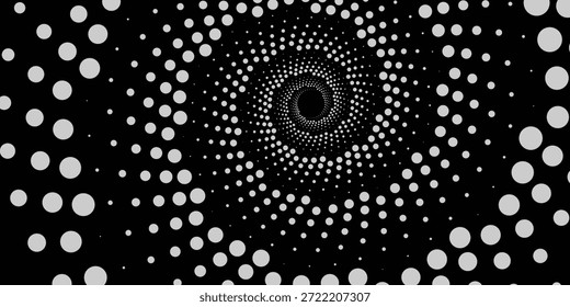 Resumo Monocromático Meio-Tom Ponto Espiral Vórtice Fundo, ilustração Vetor.