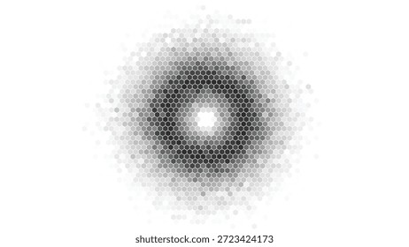 Resumo Monocromático Hexagonal Radial Burst Fundo com Gradientes de tons cinzentos e Arestas Suaves Ilustração Vetor
