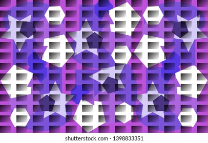 Abstract monochromatic pattern. Irregular polygons, gradient rectangles.  Vector illustration. White, blue, purple, purple tones. Design style for banners, presentations, covers, cards, posters.