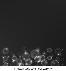Abstract monochrome background with bokeh and lights. Design for ads, website, banners and posters. Realistic vector illustration on dark background.