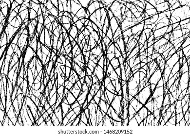 Abstract monochrome background of careless chaotic hand-drawn scrawl. Overlay template for easy creation of dark dirty grunge effect. Vector EPS10 illustration