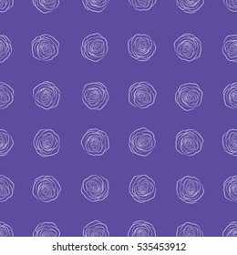 Abstract monochrome background composition with rose flowers in violet colors, splashes, doodles and stylized flowers. Summertime vector floral seamless pattern.