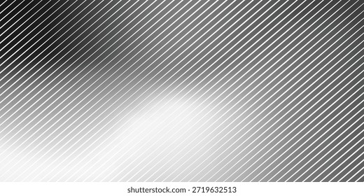 Plano de fundo monocromático abstrato com linhas brancas diagonais sobre um gradiente suave de preto para cinza