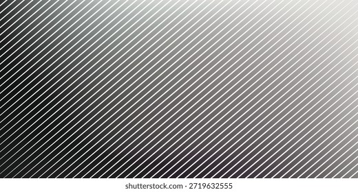 Plano de fundo monocromático abstrato com linhas brancas diagonais sobre um gradiente suave de preto para cinza