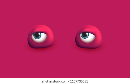 Abstract monochrome background with funny stylized 3d eyes Editable background with space for text Humorous concept Vector illustration