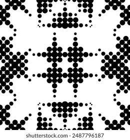 Abstract monochrome background. Geometric shapes made of dots and circles. Black and white geometric seamless pattern creating a mesmerizing visual effect. Wrapping paper or textile print fabric