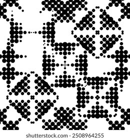 Abstract monochrome background. Geometric shapes made of dots and circles. Black and white geometric seamless pattern creating a mesmerizing visual effect. Wrapping paper or textile print fabric