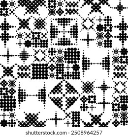 Abstract monochrome background. Geometric shapes made of dots and circles. Black and white geometric seamless pattern creating a mesmerizing visual effect. Wrapping paper or textile print fabric