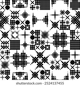 Abstract monochrome background. Geometric shapes made of dots and circles. Black and white geometric seamless pattern creating a mesmerizing visual effect. Wrapping paper or textile print fabric