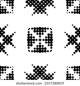 Abstract monochrome background. Geometric shapes made of dots and circles. Black and white geometric seamless pattern creating a mesmerizing visual effect. Wrapping paper or textile print fabric