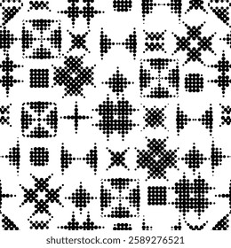 Abstract monochrome background. Geometric shapes made of dots and circles. Black and white geometric seamless pattern creating a mesmerizing visual effect. Wrapping paper or textile print fabric