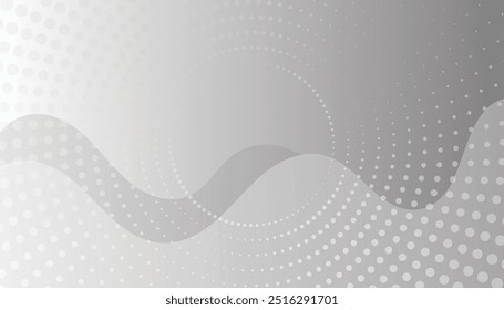 Abstract monochrome background. halftone dotted effect and circles. wave shapes and halftone dots pattern. grey background