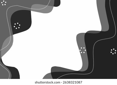 Abstract monochrome background with layered fluid shapes, dotted lines, and organic flow. Ideal for banners, covers, and modern graphic design.