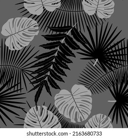 Abstract monochrome background from leaves. Beautiful seamless paper art illustration with tropical palm leaves background. Leaf pattern. Natural flower pattern.