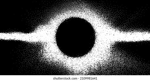 An abstract monochrome background with particles orbiting the black hole. An element for your design of original banners, flyers, presentations and websites. Stock vector illustration.