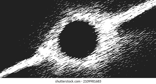 An abstract monochrome background with particles orbiting the black hole. An element for your design of original banners, flyers, presentations and websites. Stock vector illustration.