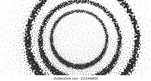 An abstract monochrome background with particles orbiting the black hole. An element for your design of original banners, flyers, presentations and websites. Stock vector illustration.