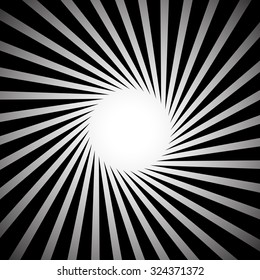 Abstract monochrome background with radiating beams, rays. Grayscale starburst, sunburst background.