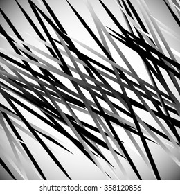 Abstract monochrome background with random, irregular lines. Minimalist black and white vector texture / pattern.