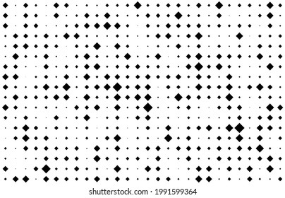 Abstract monochrome background with random rhombuses. Black and white halftone pattern. Stylish modern dotted texture.