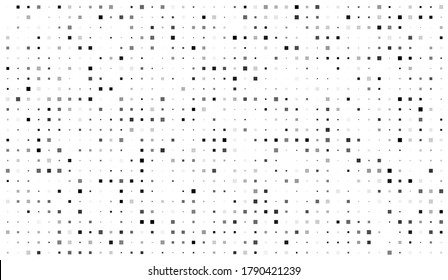 Abstract monochrome background with random square dots. Black and white halftone pattern. Stylish modern doted texture.
