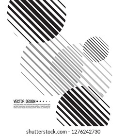 Abstract monochrome background with sphere. Vector dynamical round element. Black and white circle striped.
