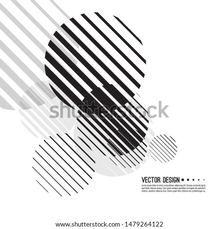 Abstract monochrome background with spherical geometric shape. Vector dynamic spheres from diagonal stripes. Black and white circle striped.