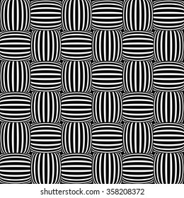 Abstract monochrome background with staggered lined squares. Abstract protuberant, distorted, lines seamless pattern.