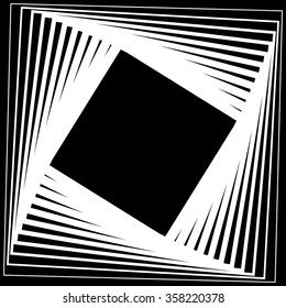 Abstract, monochrome background with twisting, rotating squares. Vector.