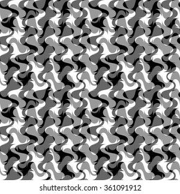 Abstract monochrome background with wavy, zigzag shapes. Seamlessly repeatable.