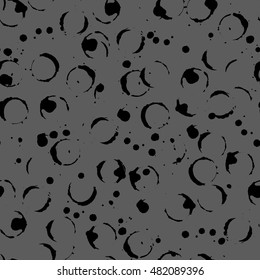 Abstract monochrome black gray grey ink circle vector seamless pattern