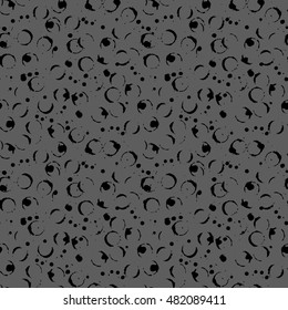 Abstract monochrome black gray grey ink circle vector seamless pattern