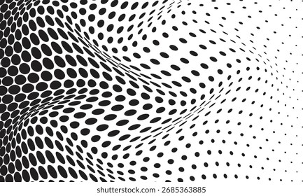padrão de onda de ponto de meio-tom preto monocromático abstrato.