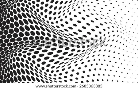 abstract monochrome black halftone dot wave pattern.