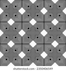 Abstract monochrome black and white square tiles pattern background.