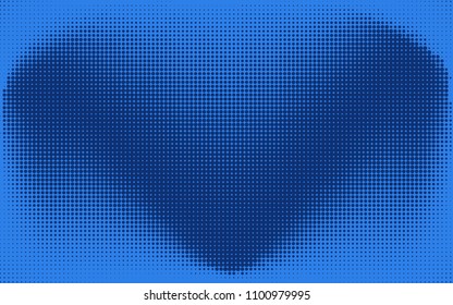 Abstract monochrome blue dotted background with check, heart or wings symbol. Pop art retro texture for wallpaper, banner or presentation design
