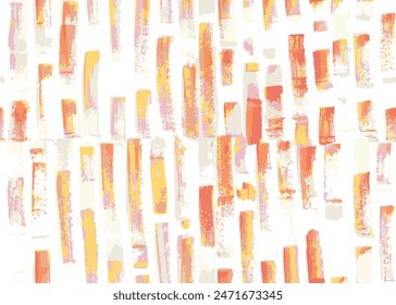 Abstract monochrome brick brush strokes orange background. Rough textured brush strokes seamless pattern. Hand drawn geometric illustration for surface