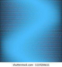 Abstract monochrome bright halftone pattern. Soft dynamic lines. Vector illustration with dots. Modern polka dots blue background