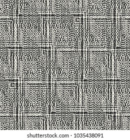 Abstract Monochrome Broken Check Graphic Motif Mottled Textured Background. Seamless Pattern.