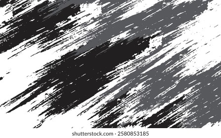 Abstract Monochrome Brushstroke Pattern with Textured Dynamic Diagonal Lines and Scattered Dots