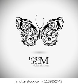 Abstract monochrome butterfly from patterns. Vector